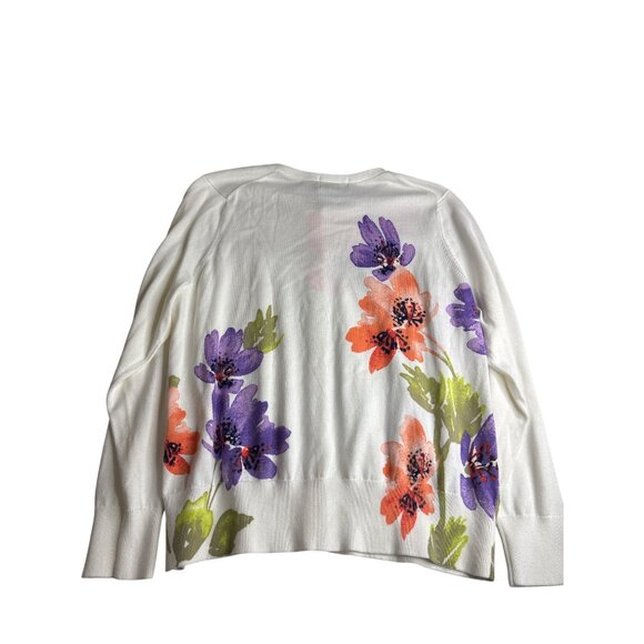 Lands End Floral Print Cardigan Sweater Womens Size L Supima Cotton - Picture 4 of 6